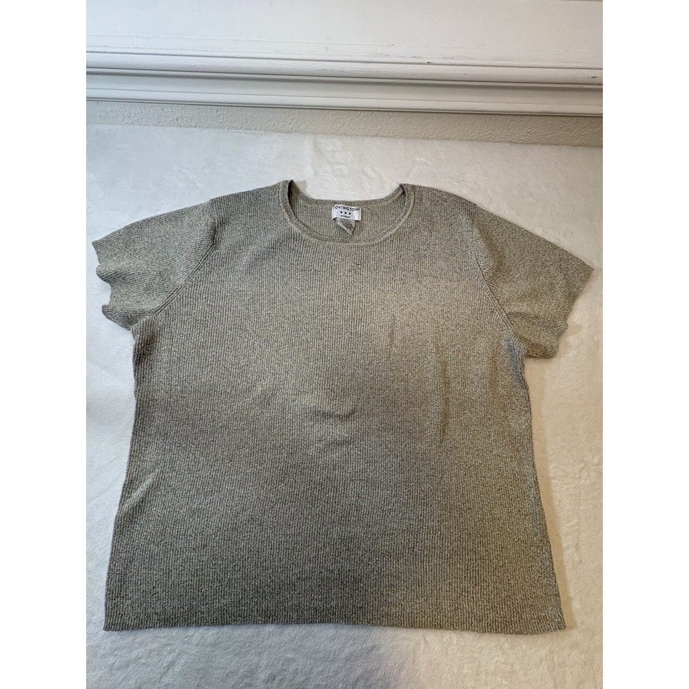 VTG Covington Womens 24/26W Gold‎ Metallic Thread Ribbed Short Sleeve Sweater